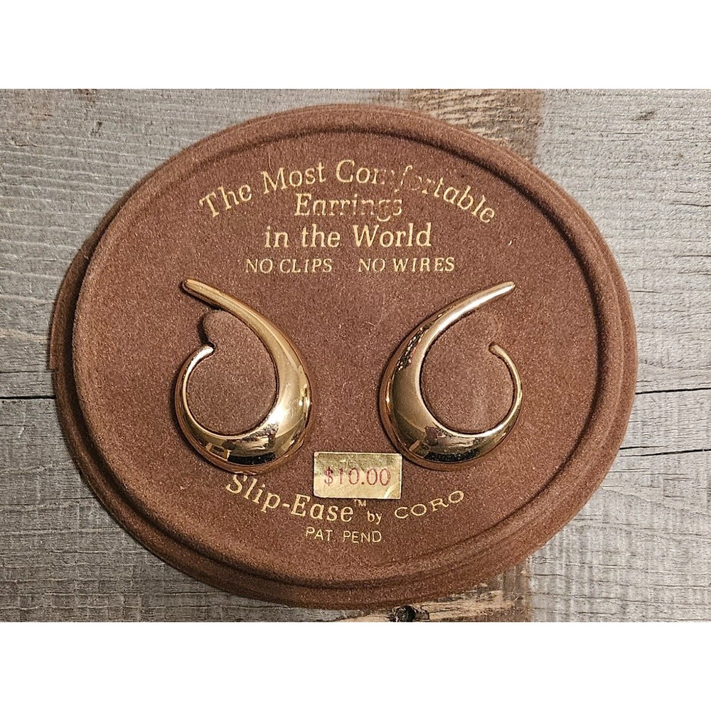 Coro Slip-Ease Earrings Gold Tone Clip On Comfort Statement Vintage
